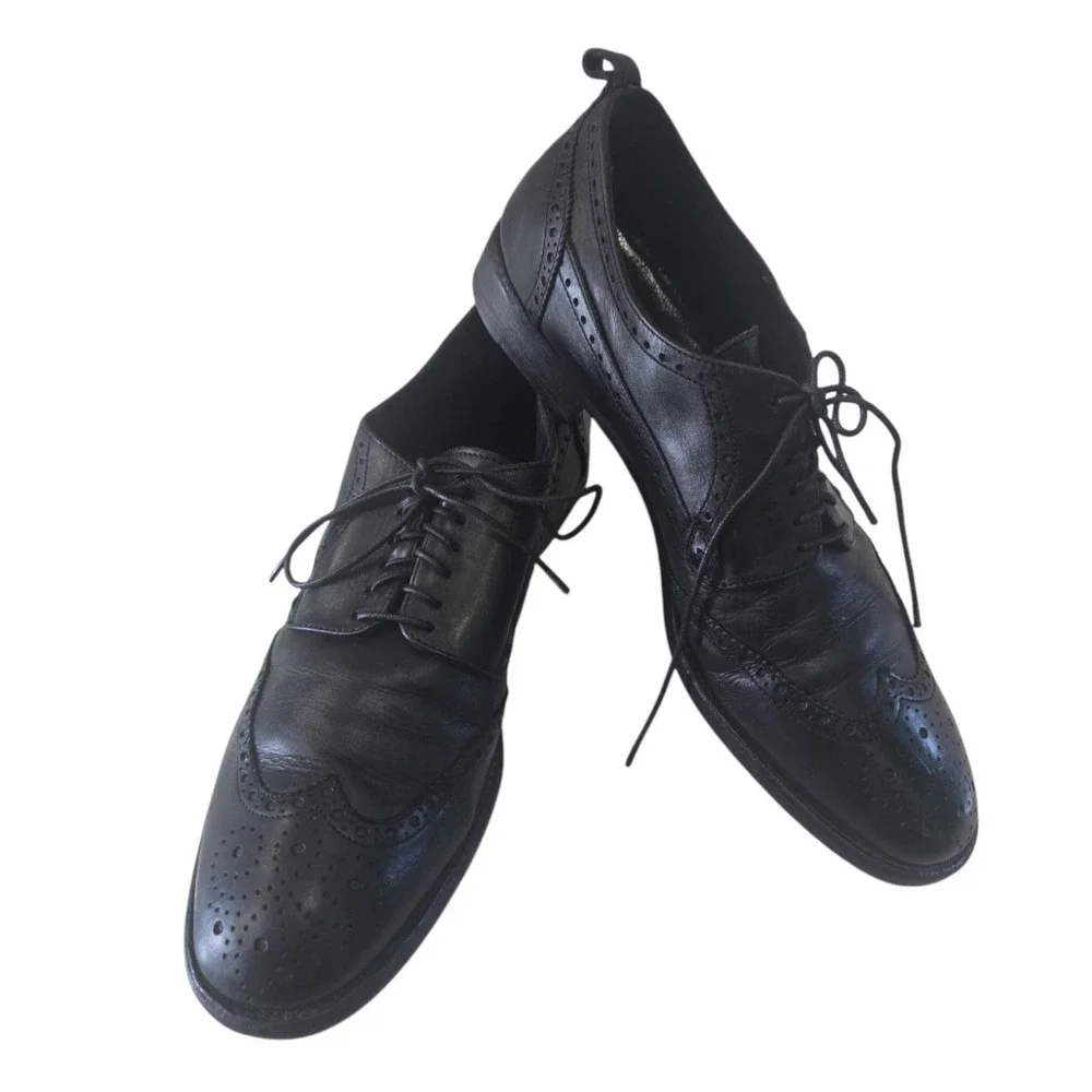 Alexander Mqueen Wingtip Black Leather Oxford Shoes EU42 US9